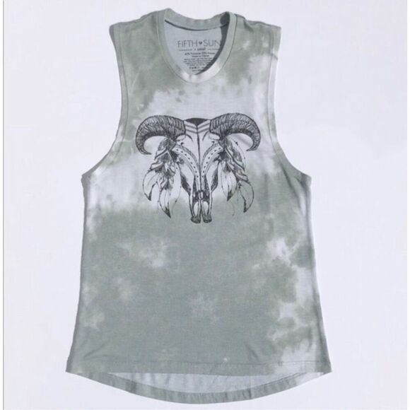 Womens Fifth Sun Cow Skull Sleeveless Dye Dipped Top - Sz XS - Picture 2 of 3